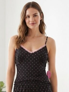 Spoiled Angel Black & Pink Polka Dot Lace-Trim Cami Top
